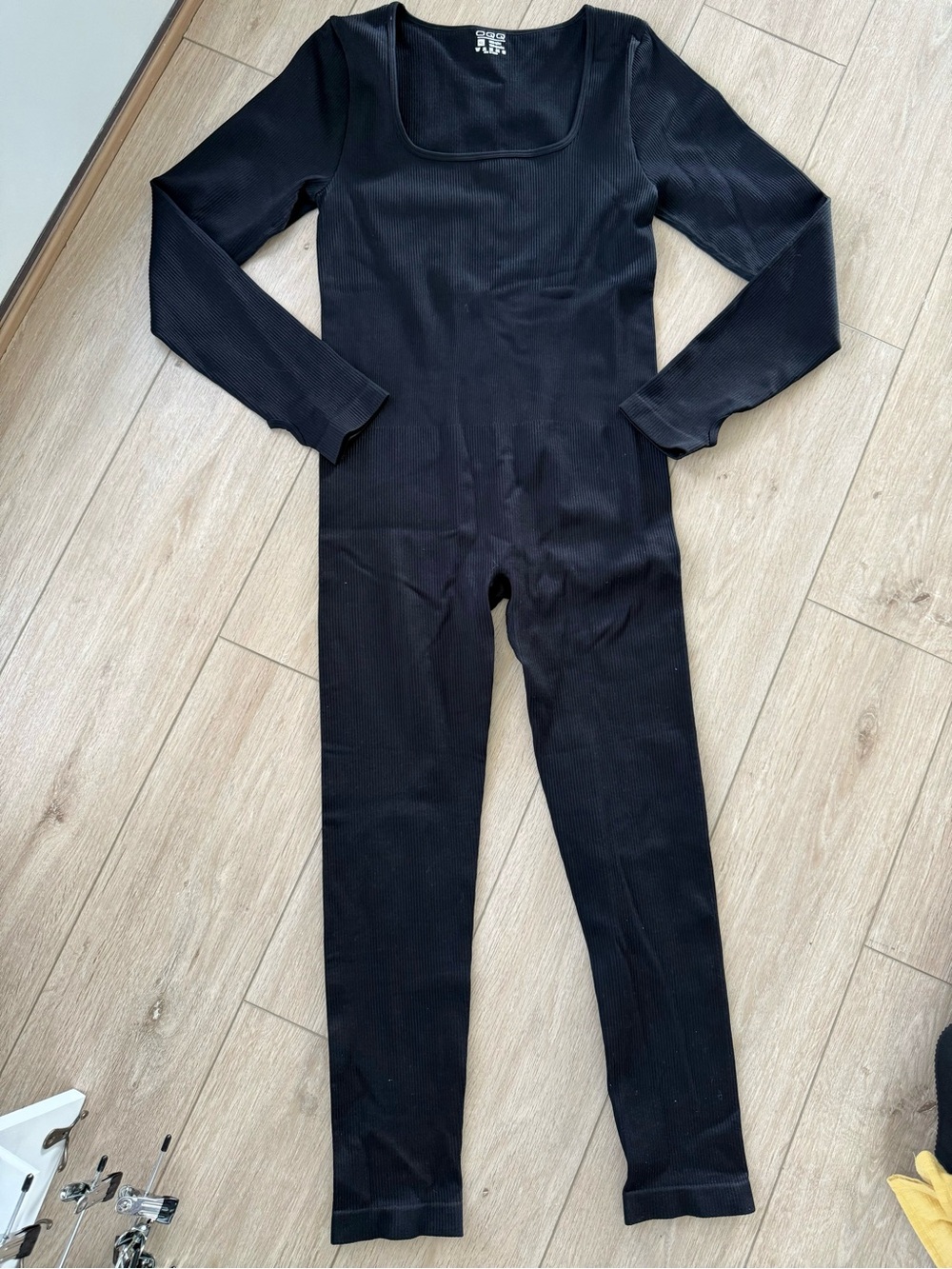 Long Sleeve Black Ribbed Jumpsuit